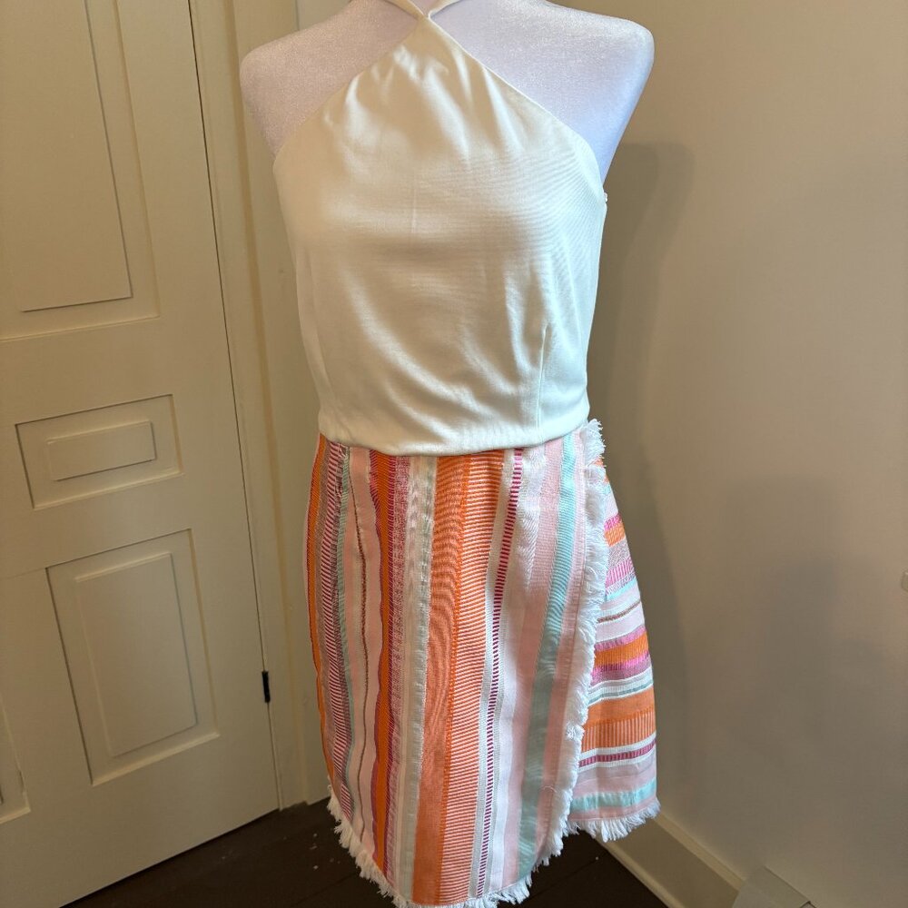 Kalyn Halter Striped Mini Dress w/Fringe by Hutch for Anthropologie, 10, NWT